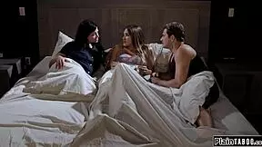 Stepmom and stepson invite new roommate for a fuck session