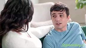 stepson cuddles with milf mommy, feeling her big tits and ass in pov