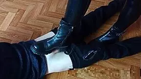 Girls in boots dominate with foot fetish hardcore
