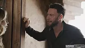 blonde tattooed woman seduces with deepthroat and oral skills