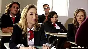 Teen beauty with small tits rides stepbrother's hard cock in roleplay