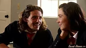 Teen beauty with small tits rides stepbrother's hard cock in roleplay