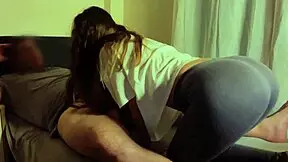 new stepfather cums quick when teen rides his cock cowgirl style. big ass bouncing.