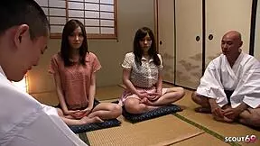 Two japanese teens tricked into foursome by old guys at yoga 😏