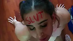 slut with lipstick writing sucking cock and gets face fucked