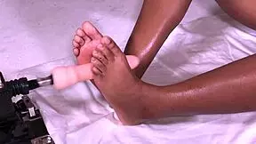 she shows off her pretty feet and tits in a casual tease