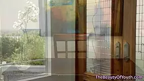 teenage lesbian face sits before scissoring.