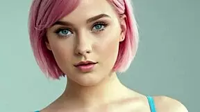 Virtual girlfriend Mia Pink exhibitionist flashing big tits and ass in bedroom.