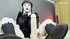 sexy goth wednesday addams gives shoejob then sucks to orgasm