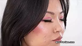 three asian girlfriends share dick in after-party foursome