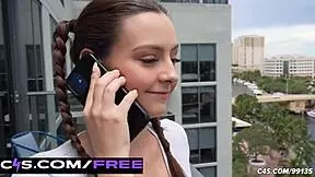 Sneaky Pigtail Pleasure With Serena Hill - Ball Sucking & Cum Surprise