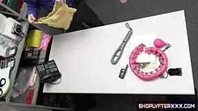 Hey, Mackenzie Mace tries stealing workout gear at the store, but Jack Vegas catches her for a blowjob and doggystyle fuck