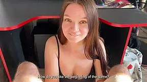 She wants to play with him but not computer games blowjob with ahegao and cum on tits