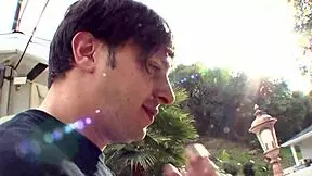 horny 19 year old brunette receives creampie in shaved pussy