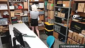 Teen licks thief's tight pussy at office in POV, young and old 18+ encounter