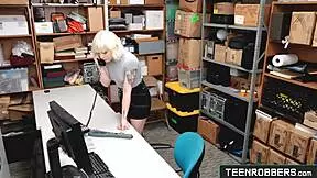 Teen licks thief's tight pussy at office in POV, young and old 18+ encounter