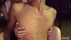 older couple seduces teen to ffm 3some outdoors 😈