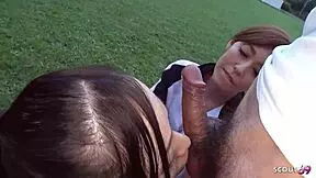 older couple seduces teen to ffm 3some outdoors 😈