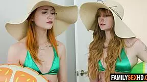 Ginger teen step sisters prepare brother for spring break