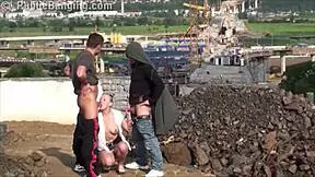Young Blonde Cutie Fucked Hard In Public By Two Guys!