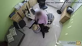 Blonde angel Katy Rose gladly does dirty office casting for loan