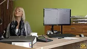 Blonde angel Katy Rose gladly does dirty office casting for loan