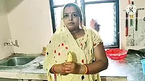 Desi bhabhi gets fucked hard in kitchen with banana dirty talk