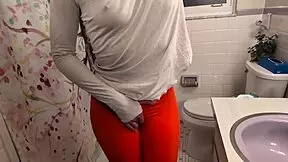 Desperate Petite Wife Holds Pee Before Releasing Hot Golden Shower on Husband