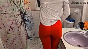 Desperate Petite Wife Holds Pee Before Releasing Hot Golden Shower on Husband