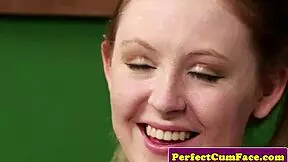 busty uk teen 18+ gets facialized in threeway 😈