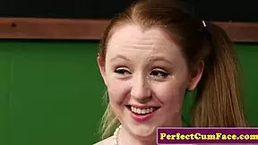 busty uk teen 18+ gets facialized in threeway 😈