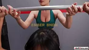 busty futa babe sucked off during squats by asian futanari