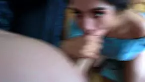 Kait's first cock sucking ends with huge facial