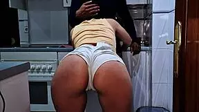 Stepfather catches girl in kitchen, fucks her hard