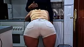 Stepfather catches girl in kitchen, fucks her hard