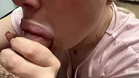 The best blowjob of my life- cum on my beloved stepsister's face - licked all the cum off her face