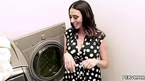 hot stepmom ariella ferrera calms stepson with mature pussy fucking during laundry