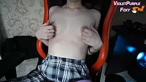 Virgin teases nipples to orgasm home alone 😈