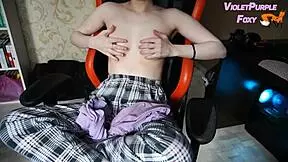 Virgin teases nipples to orgasm home alone 😈