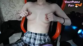 Virgin teases nipples to orgasm home alone 😈