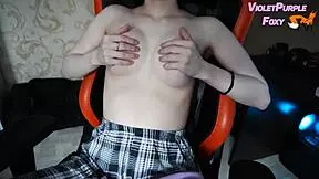 Virgin teases nipples to orgasm home alone 😈