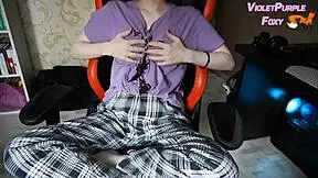 Virgin teases nipples to orgasm home alone 😈