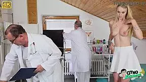 20-year-old sexy blonde girl ariela donovan gets her aroused pussy examined by 2 old gynecologists