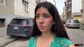 Hottie lost the game, so she walks with cum on her face