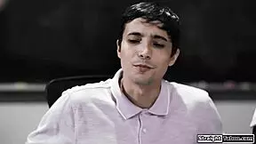 Teen fucks her big tit teacher's stepson to improve her grades