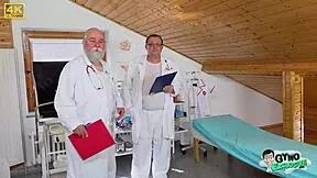 20-year-old sexy blonde girl ariela donovan gets her aroused pussy examined by 2 old gynecologists