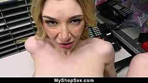 tiny blonde thief caught in the store, deals with officer to avoid trouble - myshopsex