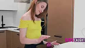 Blonde Teen's Birthday Surprise: Licking Cupcake from Step Sister's Legs While Caught