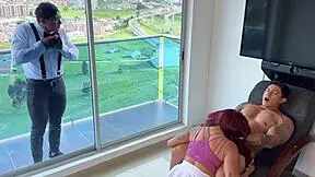 Cheating bitch fucks her lover while boyfriend watches