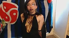 Young Goth Puts On Dark Red Lipstick And Plays With Huge Puffy Nipples